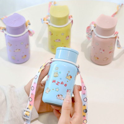 Mini Cartoon Stainless Steel Thermos Cup Animal Cat 180, L Pocket Strap Direct Drinking Cup Student Children Gift