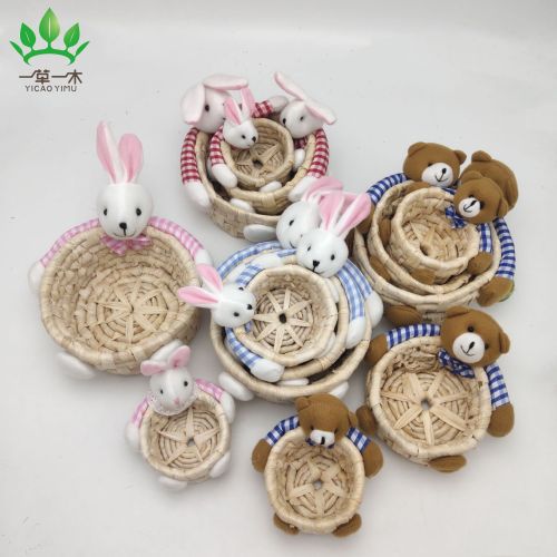 handwoven home decorative crafts decoration straw three-piece set storage basket easter rabbit bear egg basket