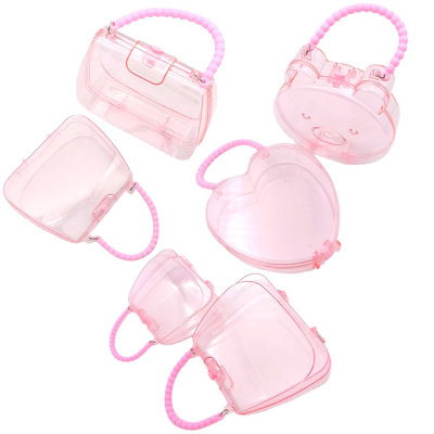Children's DIY Plastic Pink Transparent Storage Box Portable Box Little Girl Cute Cartoon Love Bear Toy Box