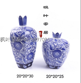 Maple Leaf Ceramic Pomegranate Bottle Hand Painted Official Kiln Blue and White Porcelain Vase Antique Living Room Curio Shelves Decorative Vase Ornaments