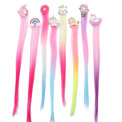 New Children's Bow Unicorn Sequins Dreamy Gradient Wig Head Clip Princess Baby Girl Hairpin Color