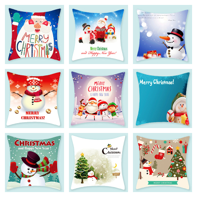 2021 New Nordic Christmas Pillow Cover Copywriting Snowman Series Peach Skin Fabric Furniture Sofa Cushion Cover