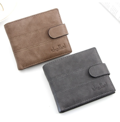 Korean Style Fashion Men's Wallet Short Casual Buckle High Quality PU Leather Multiple Card Slots Loose-Leaf Men's Short Wallet