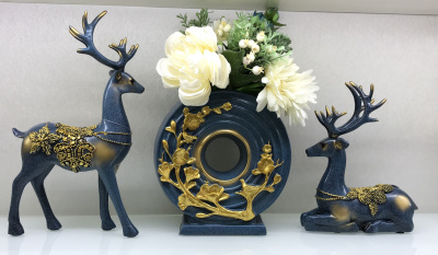 Resin Crafts Blue Set Three Ping an Deer Resin Decorations Modern Home Living Room Entrance and Wine Cabinet Decorations
