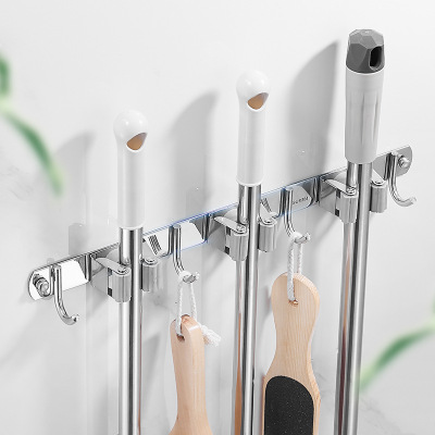 304 Stainless Steel Punch-Free Mop Hook Mop Clip Mop Rack Multi-Functional Wall-Mounted Mop Bathroom Pendant