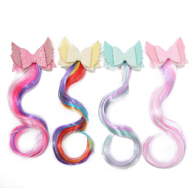 Children's Unicorn Color Wig Bow Top Barrettes Baby Wings Princess Party Princess Barrettes Curly Hair H