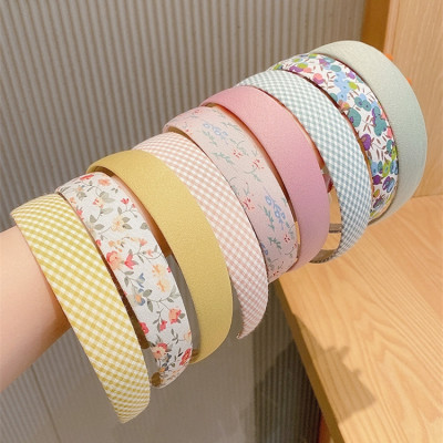 Korean Women's Simple Pastoral Floral Fabric Hair-Hoop Headband Retro Wind Net Red Hair Pressing Headband Girls' Hair Accessories