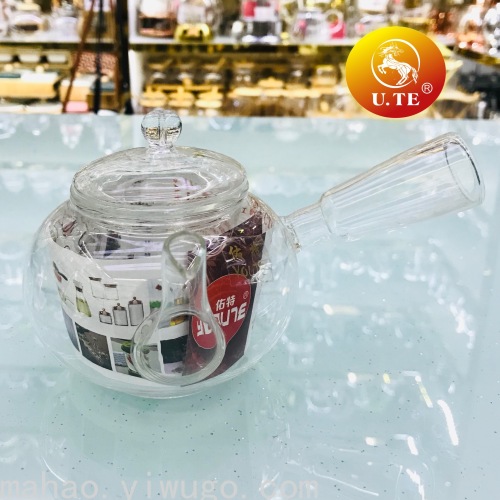side handle glass teapot
