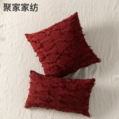 Nordic Cotton and Linen Tassel Jacquard Wool Tassel Home Sample Room Decorative Craft Pillow Solid Color Sofa Cushion H