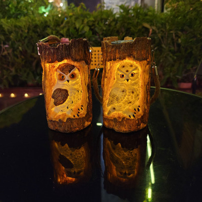 2021 Cross-Border Amazon New Solar Resin Pile Owl Courtyard Led Lawn Night Light Outdoor Light