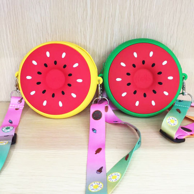 Creative Style Cute Waterproof Children Watermelon Fruit Silicone Zipper Wholesale Custom Bag