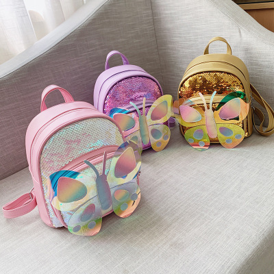 2021 New 2-5 Children's Sequined Backpack Kindergarten Backpack Anti-Lost Butterfly Cute Children's Bag Bags