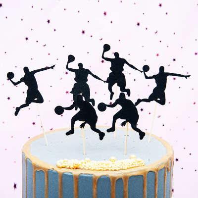Birthday Cake Decoration Card Slam Dunk Toothpick Inserts Basketball Team Black Decorative Flag Playing Basketball Black Cake Flag
