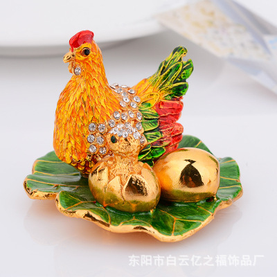 Metal Crafts Wholesale Business Gifts Home Creative Decoration Hen Egg Shape Jewelry Box Painted Hen