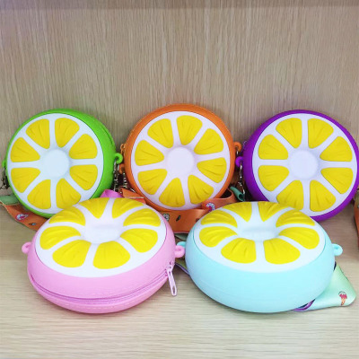 Creative Style Cute Waterproof Children's Orange Fruit Silicone Zipper Wholesale Custom Bag