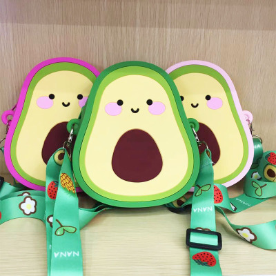 Internet Hot New Three-Dimensional Large Avocado Silicone Bag Children's Pocket Money Card Holder Cosmetic Messenger Bag