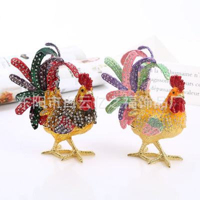 Geomancy Decoration Rooster Jewelry Box Metal Ornaments Enamel Alloy Jewelry Box Factory Supplier Ornaments