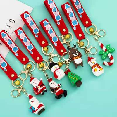 Christmas Series Flexible Rubber Key Chain Cartoon Santa Claus Snowman Elk Three-Dimensional Key Pendants Bag Gift