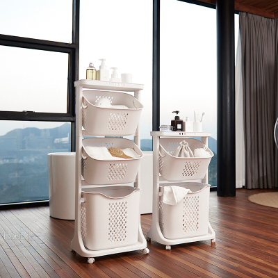 3-Storey Bathroom Movable Shelves Laundry Basket