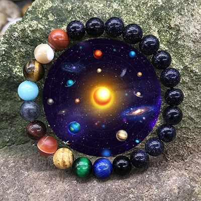 Amazon Quality Supply 8mm Stone Eight Planets Bracelet Night Sky Galaxy Bracelet European and American Manufacturers Wholesale