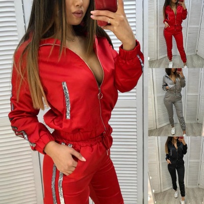Zipper Cardigan Fashion Two-Piece Suit Women's Cross-Border 2021 AliExpress Amazon Autumn and Winter Stitching Sports and Leisure Suit