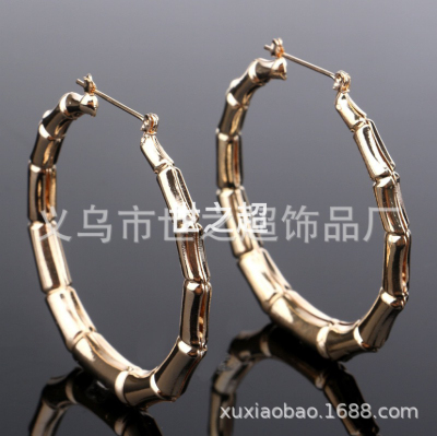Hot Sale at AliExpress Hip Hop Bamboo Style Personality Big Ear Ring Factory Direct Sales Hot Sale Gold Earrings