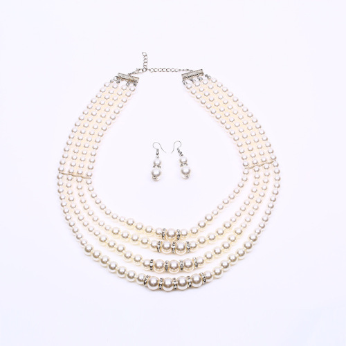 tiktok net red same fashion bridal imitation pearl necklace earrings set women‘s all-match stall night market headdress wholesale