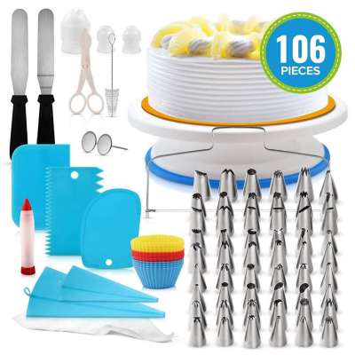 Hz415 106-Piece Set with Number Cake Turntable Pastry Nozzle Set Cake Turntable TPU Decorating Pouch Amazon