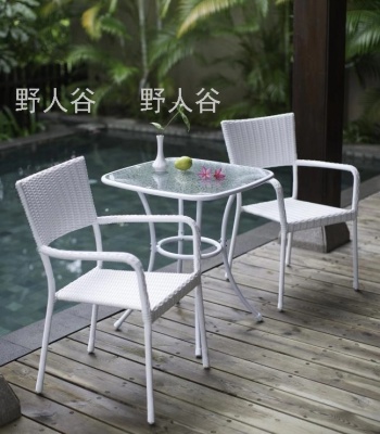 Iron Outdoor Desk-Chair Combination Rattan Balcony OutdoorLeisure Furniture Seat Outdoor Rattan Chair Three-Piece Suit