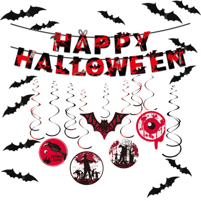 Halloween Hanging Flag Colorful Flags Blood Letters Hanging Flag Crow Spiral Night Bat Banner Package Wholesale Customization