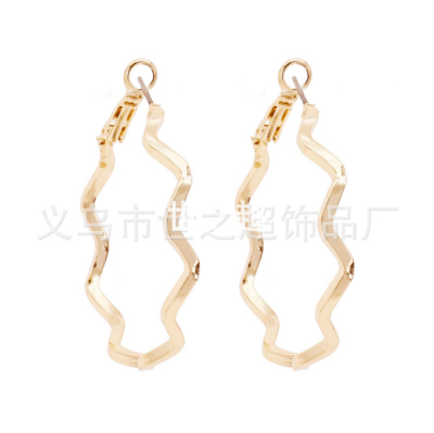 Korean Style Wave Large Earrings Women's European and American High Profile Fashion Ear Ring Versatile Factory Direct Sales Gold