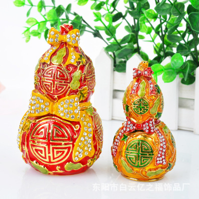 Jucai Gourd Metallic Jewelry Box Geomancy Decoration Gourd Alloy Painted Diamond-Embedded Crafts Home Factory Direct Sales