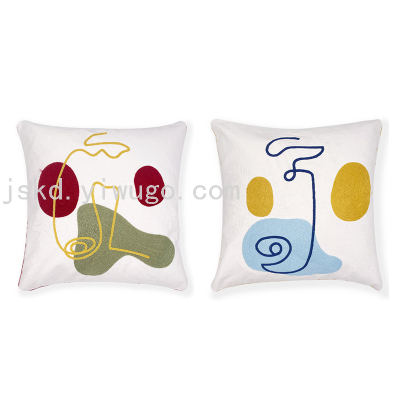 Very simple style line embroidery pillow cover Nordic white cushion Abstract pillow cover office living room sofa