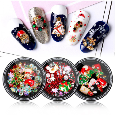 Exclusive for Cross-Border Alloy Christmas Nail Ornament Santa Claus Rivet Pearl Mixed Manicures Decoration Nail Sequins