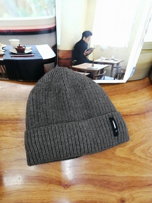 Fall Winter Men Hat Wool Knitted Fleece-Lined Hat Striped Outdoor Keep Warm Cold-Resistant Leisure Pullover Hat
