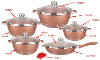 Die-Cast Pot Kitchen 12-Piece Set Household Medical Stone Pot Set Soup Pot Non-Stick Pot Kitchen Supplies in Stock Wholesale