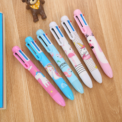 Creative Stationery Flamingo Color Ballpoint Pen Cute Student Multi-Color Pen Cartoon Unicorn 6 Color Ballpoint Pen