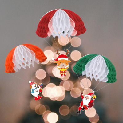 Cross-Border Christmas Hotel Shopping Window Decoration Supplies David's Deer Snowman Paper Flower Ball Parachute Pendant Hanging Ornament