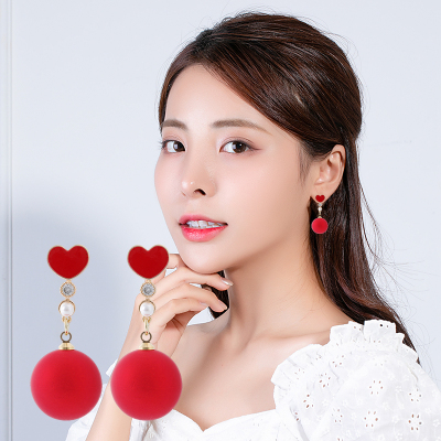 Manufacturer New Year Matte Red Pearl Earrings Texture Graceful and Fashionable Ear Hanging Face Slimming Festive Atmosphere Ear Rings