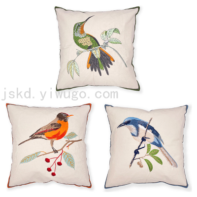 Chinese Style Embroidery Pillow Country Fresh Sofa Cushion Cover Flower-Bird Pattern Car Cushion Backrest Waist Pad