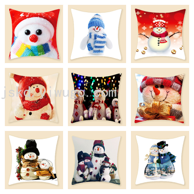 2021 New Nordic Christmas Pillow Case Cartoon Puppet Snowman Series Short Plush Furniture Sofa Cushion Cover