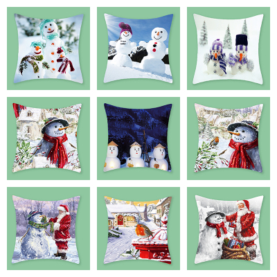 2021 New Nordic Christmas Pillow Cartoon Snowman Series Peach Skin Fabric Furniture Sofa Cushion Cover Wholesale