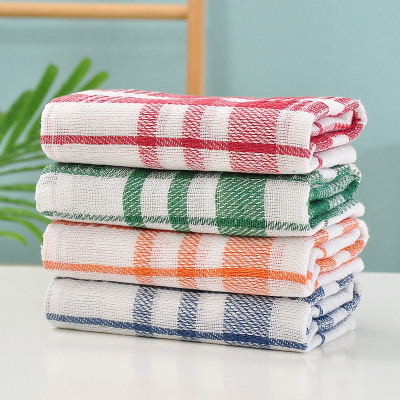 Towel Factory Wholesale Yarn-Dyed Tea Towel Export South American Blended Yarn-Dyed Jacquard Plaid Water Absorption Tea Towel Tea Towel Customization