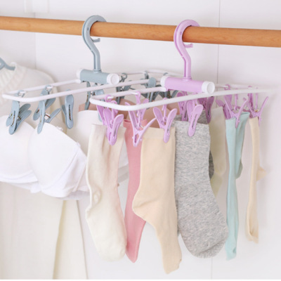 Multifunctional Windproof Folding Drying Rack 12 Clip Underwear Socks Drying Hanger Children's Plastic Drying Rack