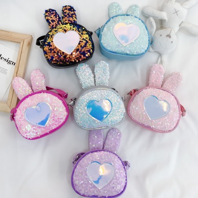 Rabbit Ears Children's Bags Sequin Cross Body Bag Colorful Shiny Girl Cute Cartoon Stylish Princess Bag Shoulder Bag
