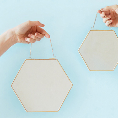 INS Simple Nordic Style Geometric Shape Gold Brass Hexagonal Mirror Bathroom Mirror Hallway Mirror Cosmetic Mirror