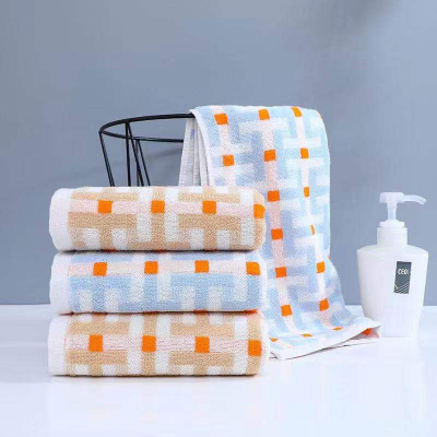 Towel Pure Cotton Adult Washing Face Bath Household All-Cotton Face Towel Men and Women Soft Absorbent Lint-Free Orange Plaid