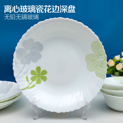 Dinbao Chinbull Centrifugal Craft Deep Plates White Jade Glass Heat-Resistant Plate Dinner Plate Tableware One Piece Dropshipping