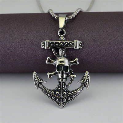 Stainless Steel Casting Boat Anchor Necklace European and American Retro Skull Pendant Navy Style Male Women's Jewelry Stn248
