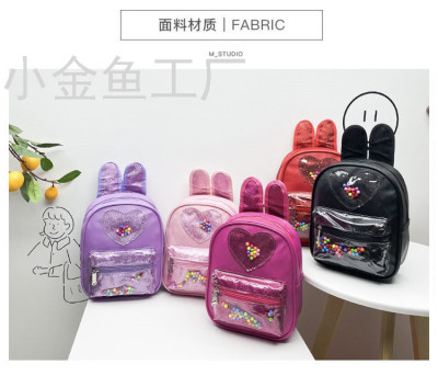 New Children's Bags Trendy Sequins Bow Backpack Cute Ears Small Bookbag Western Style 3-5 Years Old Backpack